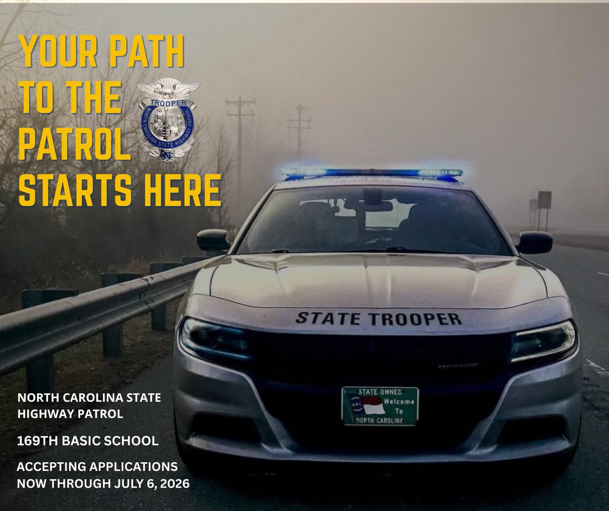 NCSHP's tweet photo. @NCSHP is now accepting applications for the 169th Basic “Short” School, open to candidates who are BLET certified or will be certified before January 2027. Apply by July 6. 

For more information, visit https://t.co/70a8Sz9Zf6. https://t.co/pTf5HBjint