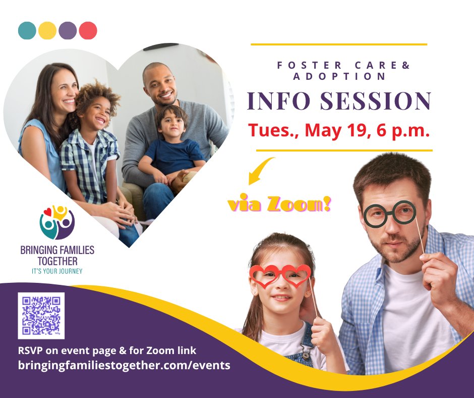 TweetsbyBFT's tweet photo. 🌟 Curious about fostering or adopting but not sure where to start? 💜

Join our Virtual Foster Care &amp; Adoption Info Session TONIGHT Tuesday, May 19, 6-7 p.m.—a relaxed, no-pressure way to learn more and explore your options.

✨RSVP
https://t.co/inateeEtDv

#FosterCare #Adoption https://t.co/6XLQBbJidX