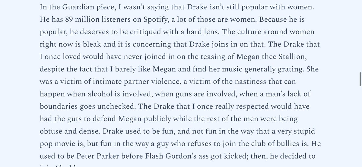 jaysonbuford's tweet photo. I wrote about a little bit of reponse to the Guardian feature about Drake and women, what my thinking was, how cozying up to the manosphere feels like the opposite of why people loved him, Iceman, and much much more: https://t.co/jVmlf6HBDR https://t.co/0ArYT8NMu9