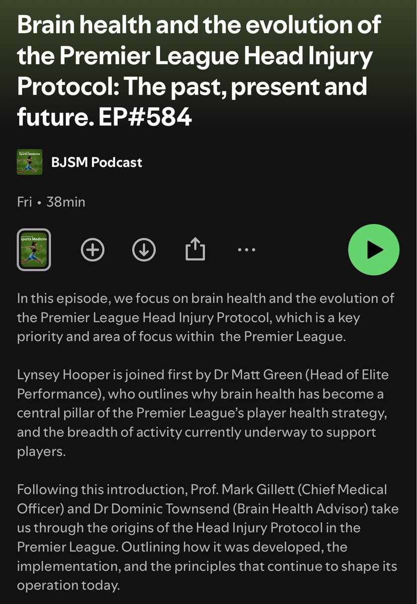 BJSM_BMJ's tweet photo. 📣 #BJSMPodcast 🎧

🧠 Brain health and the evolution of the Premier League Head Injury Protocol: The past, present and future ⚽️

Listen here ➡️ https://t.co/q9adUgbDSE https://t.co/mbgGOJxpjm