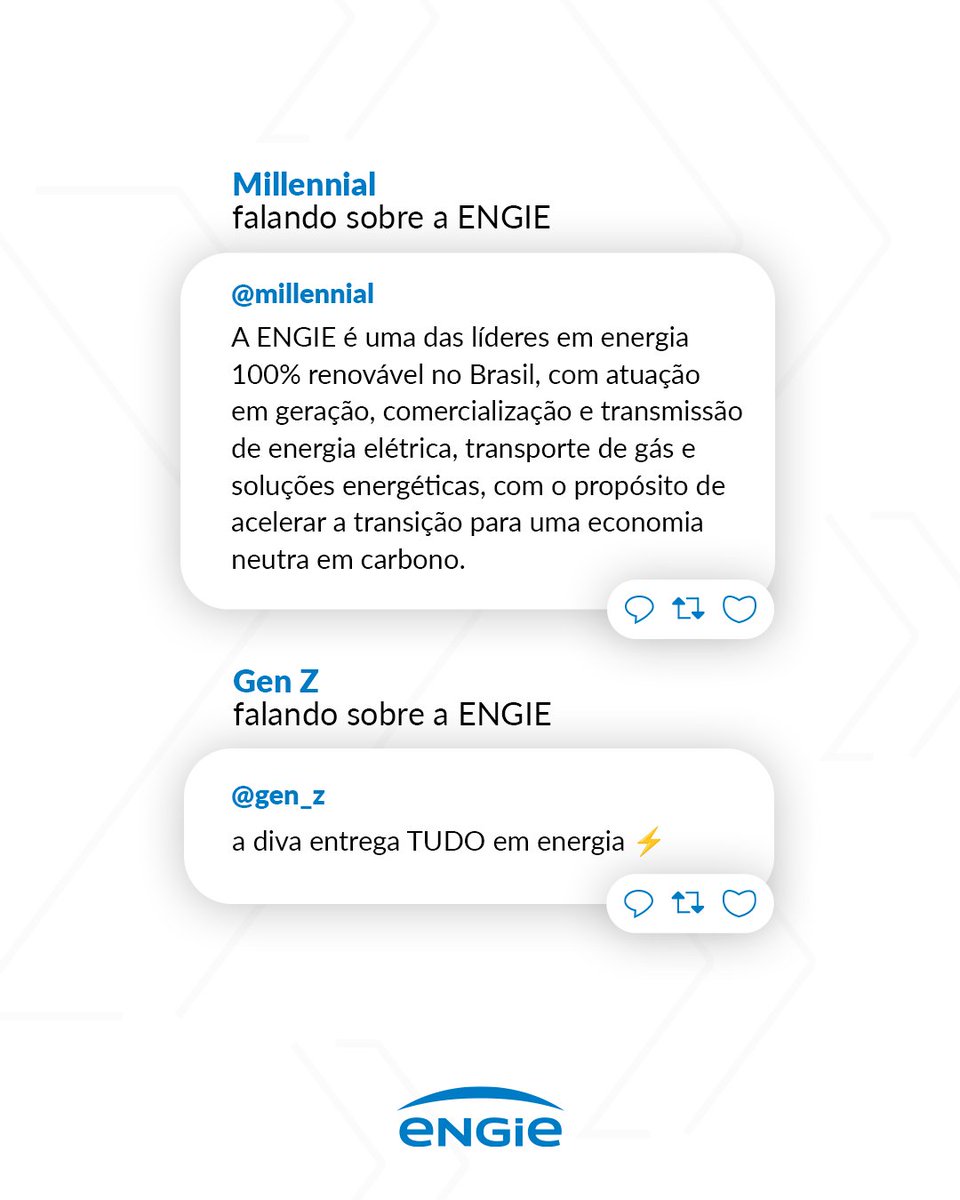ENGIEBrasil's tweet photo. Cada geração explica de um jeito, mas o objetivo é o mesmo: acelerar a transição energética justa e segura, sem deixar ninguém para trás. Vamos juntos?

#withENGIE https://t.co/kWRLI751EX
