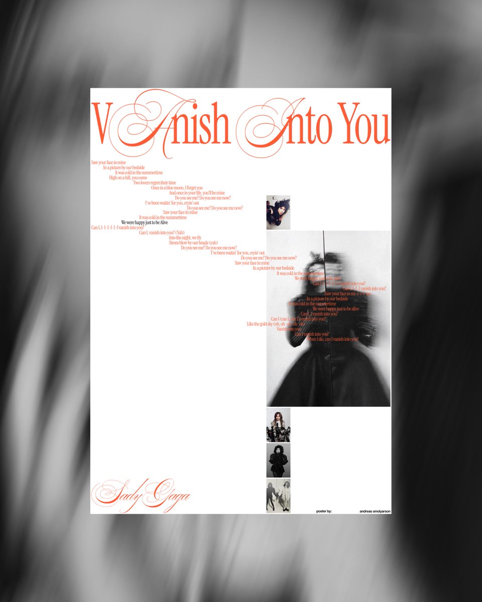 smolyarson_1's tweet photo. Editorial poster inspired by Lady Gaga’s “Vanish Into You” blending cinematic blur, luxury typography, and minimalist design.

#LadyGaga #PosterDesign #Typography https://t.co/7DzRtUjdDQ
