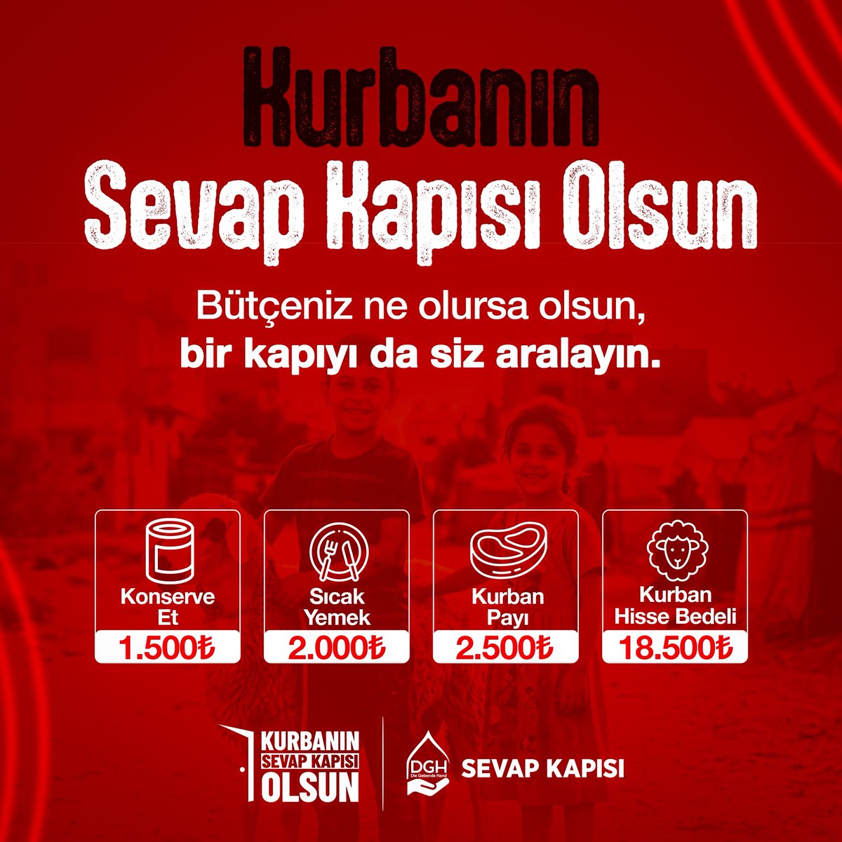 dgh_sevapkapisi's tweet photo. Kurbanın Sevap Kapısı Olsun

Kurban bayramının bereketini paylaşmanın tam zamanı! Bütçeniz ne olursa olsun, bir kapıyı da siz aralayın. Sevap Kapısı olarak her bağışı titizlikle değerlendiriyor, ihtiyaç sahibi kardeşlerimize ulaştırıyoruz.

🌟 Küçük ya da büyük, her bağış bir umut kapısı aralar.

Konserve Et: 1.500₺
Sıcak Yemek: 2.000₺
Kurban Payı: 2.500₺
Kurban Hisse Bedeli: 18.500₺

🌐 Online bağış için:
https://t.co/LKW6skRKSK

📞 İletişim: 0322 911 0350