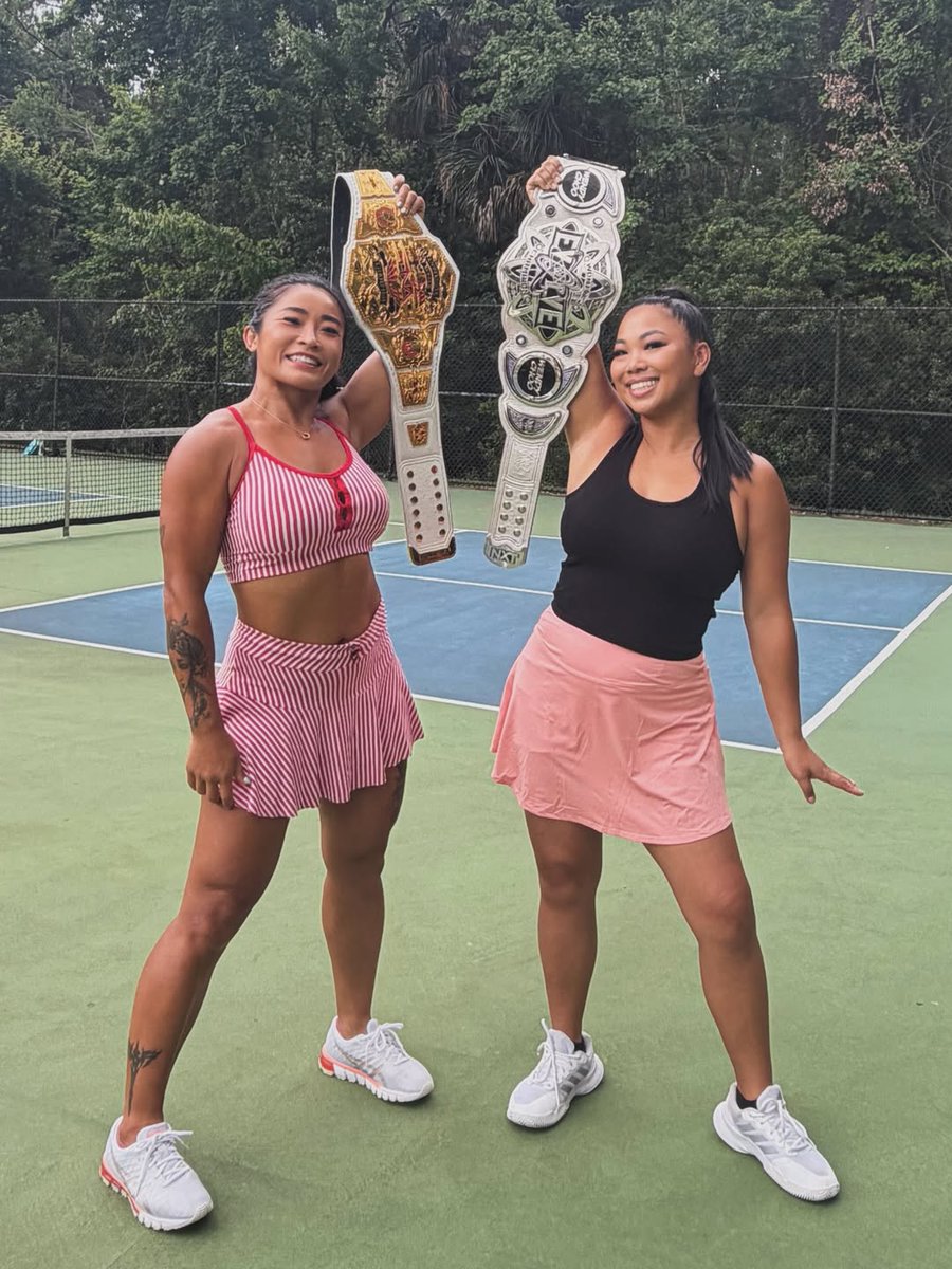 SkyPunker's tweet photo. TNA Knockouts Champion Lรฉi Yวng Lee and Evolve Womenโs Champion Wendy Choo on the Pickleball court!๐ผ
#TNAiMPACT #WWEEvolve #TianSha https://t.co/2qLfKXxe5b