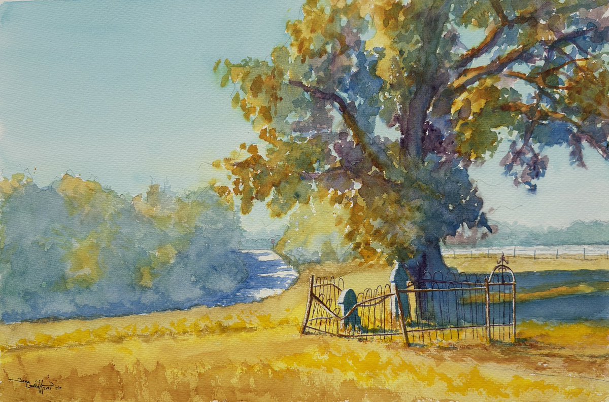 TonyAugust302's tweet photo. New #watercolor #painting from recent stop at Luckenbach, TX. This is the resting spot for Wilhelm and Henriette Schumann, located adjacent to Luckenbach. They were a pioneering couple who settled in the area back in 1849.  14”x21”
#luckenbachtexas 
#watercolorpainting 
#art https://t.co/8HY3tH7jKx
