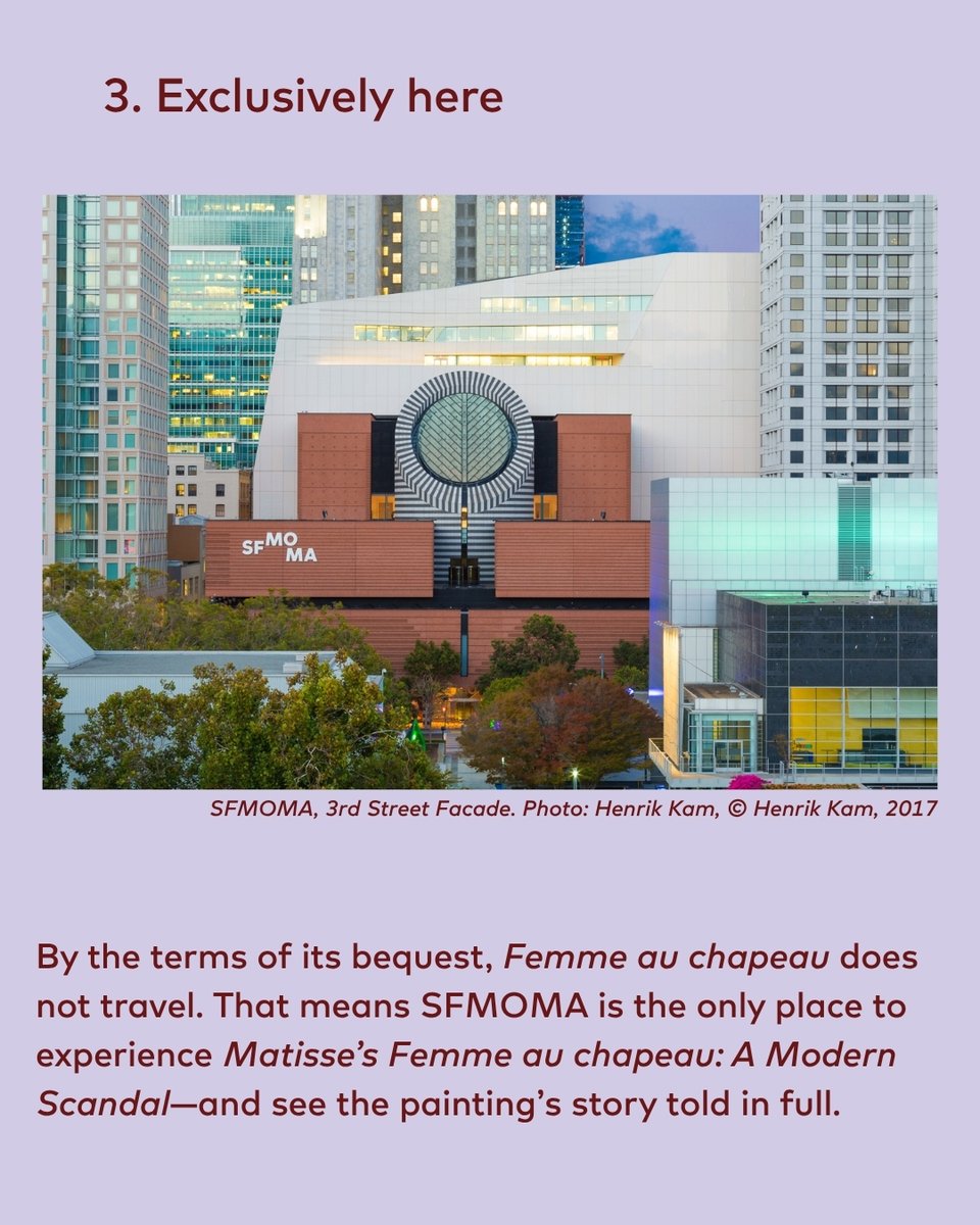 SFMOMA's tweet photo. "Matisse's Femme au chapeau: A Modern Scandal" opens in 3 days, follow the slides and learn why it's unmissable.

📅 Opening THIS Saturday, May 16.
📍 San Francisco Museum of Modern Art
🎟 Secure your timed tickets https://t.co/hUfXasDXi8 https://t.co/cUDuOUhF1v