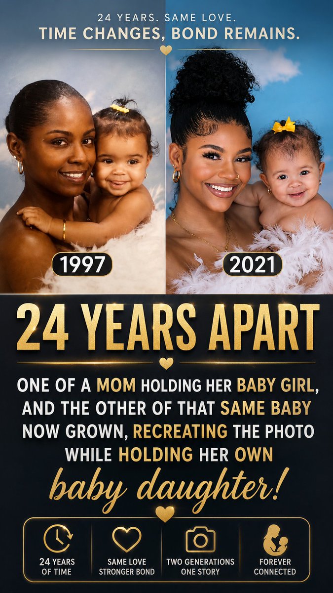 akhuman57's tweet photo. Once in Her Mother’s Arms, Now Holding Her Own 💕

#MotherDaughter #24YearsApart #FamilyLove #ThenAndNow #Generations #MomAndDaughter #EmotionalStory #TimelessBond #LoveAcrossGenerations #BabyGirl #FamilyMoments #Heartwarming #Photography #RecreatedPhoto #ViralPost https://t.co/WHhZy5nQlU