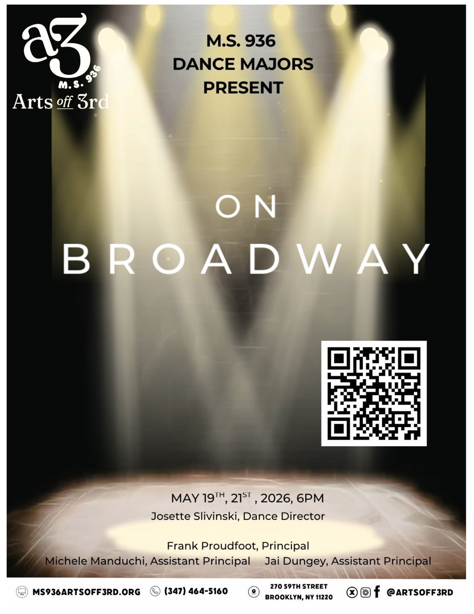 ArtsOff3rd's tweet photo. Our #AO3 dance majors are ready to take the stage for their annual spring dance show! 💃

Join us 5/19 &amp; 5/21 21st @ 6PM as they bring their best moves to the stage! 🪩

Tix are available now! Use the QR code/click the link in our bio to reserve your seats! 🎟️

#ALotToSeeAtAO3 🎶 https://t.co/HatwwGt0fl