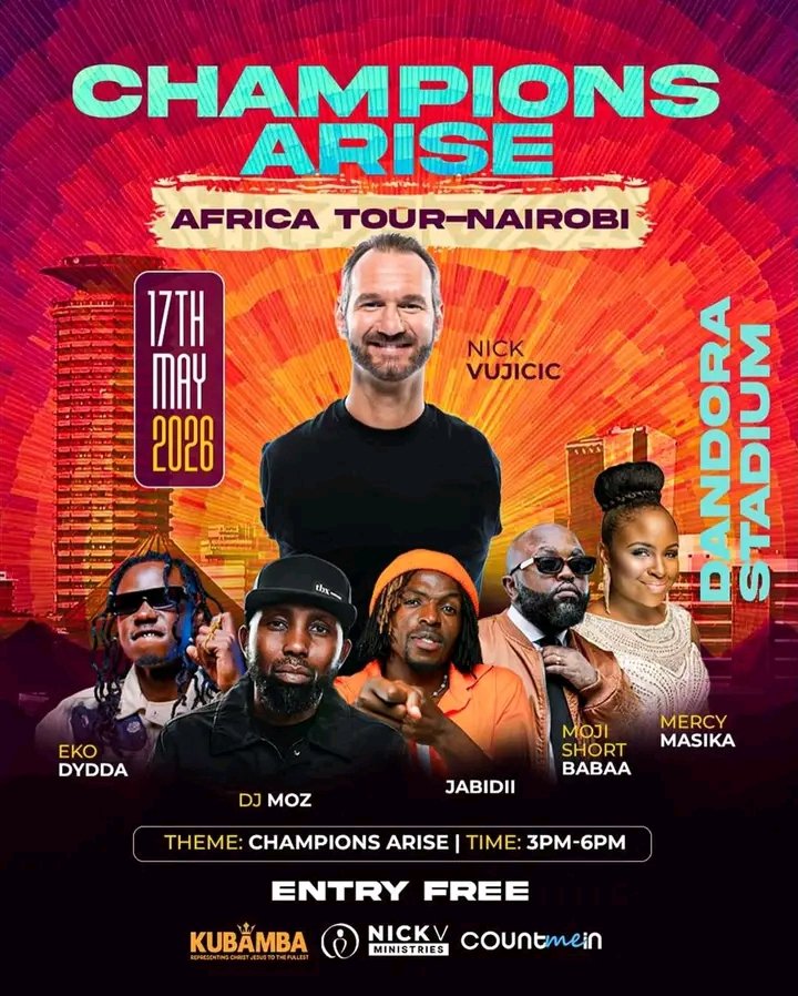 ChuiClan's tweet photo. 🔥 Dandora, get ready! Champions Arise Africa Tour lands on 17th May 2026 at Dandora Stadium, 3PM–6PM. Free entry. Worship, hope &amp; inspiration
#ChampionsArise #AfricaTourNairobi #NickVujicic #CountMeIn #Kubamba #Dandora #DandoraStadium #GospelEvent #NairobiEvents #KenyaEvents https://t.co/GdR7z3TD1g