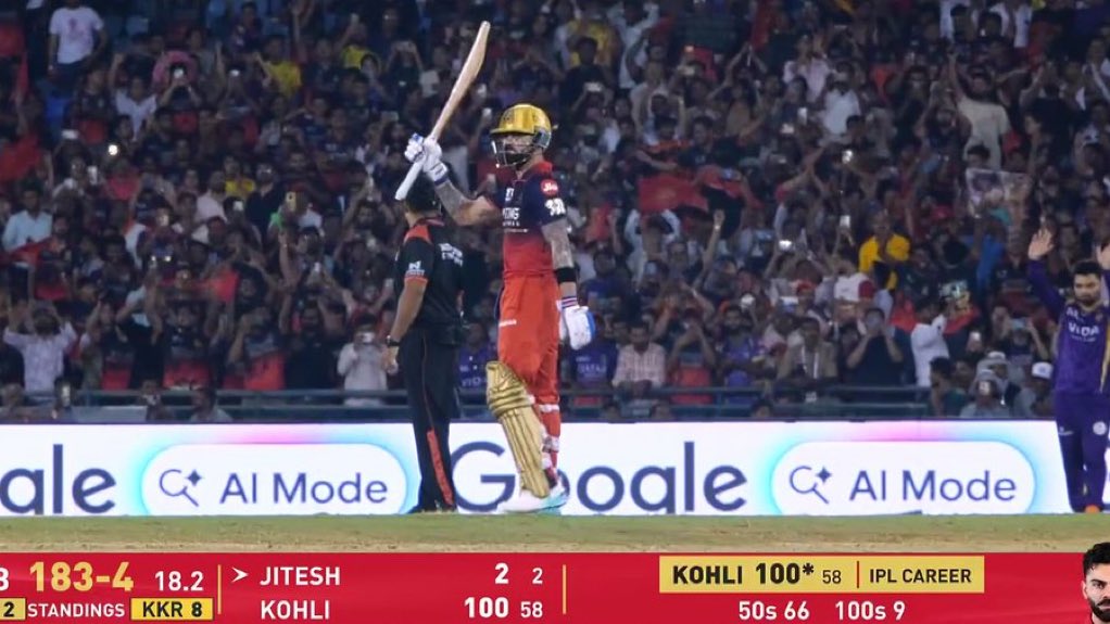 Zombie70000's tweet photo. Bro celebrated  more for his 1st run and that successful wide review than his 100
Such a mood This Virat Kohli Guy is 
#ViratKohli #rcbvskkr https://t.co/9YxZdLCNlS