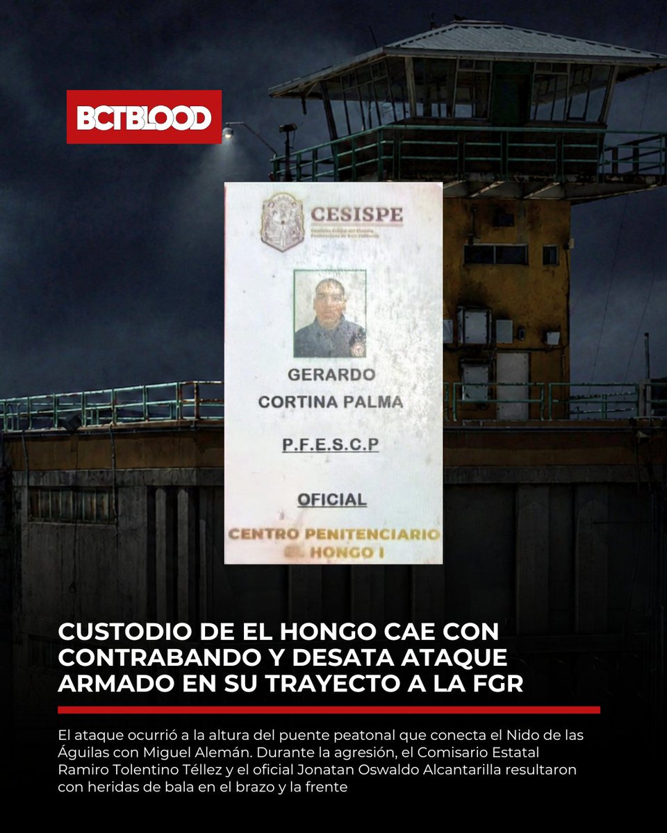 bct_blood's tweet photo. Atacan a balazos convoy en Tecate que trasladaba a un custodio de El Hongo detenido con droga y celulares. El Comisario Ramiro Tolentino y el oficial Jonatan Alcantarilla resultaron heridos en el puente del Nido de las Águilas. Se reportan fuera de peligro.

#BCTBlood #Tecate https://t.co/k4a7ovtMxg