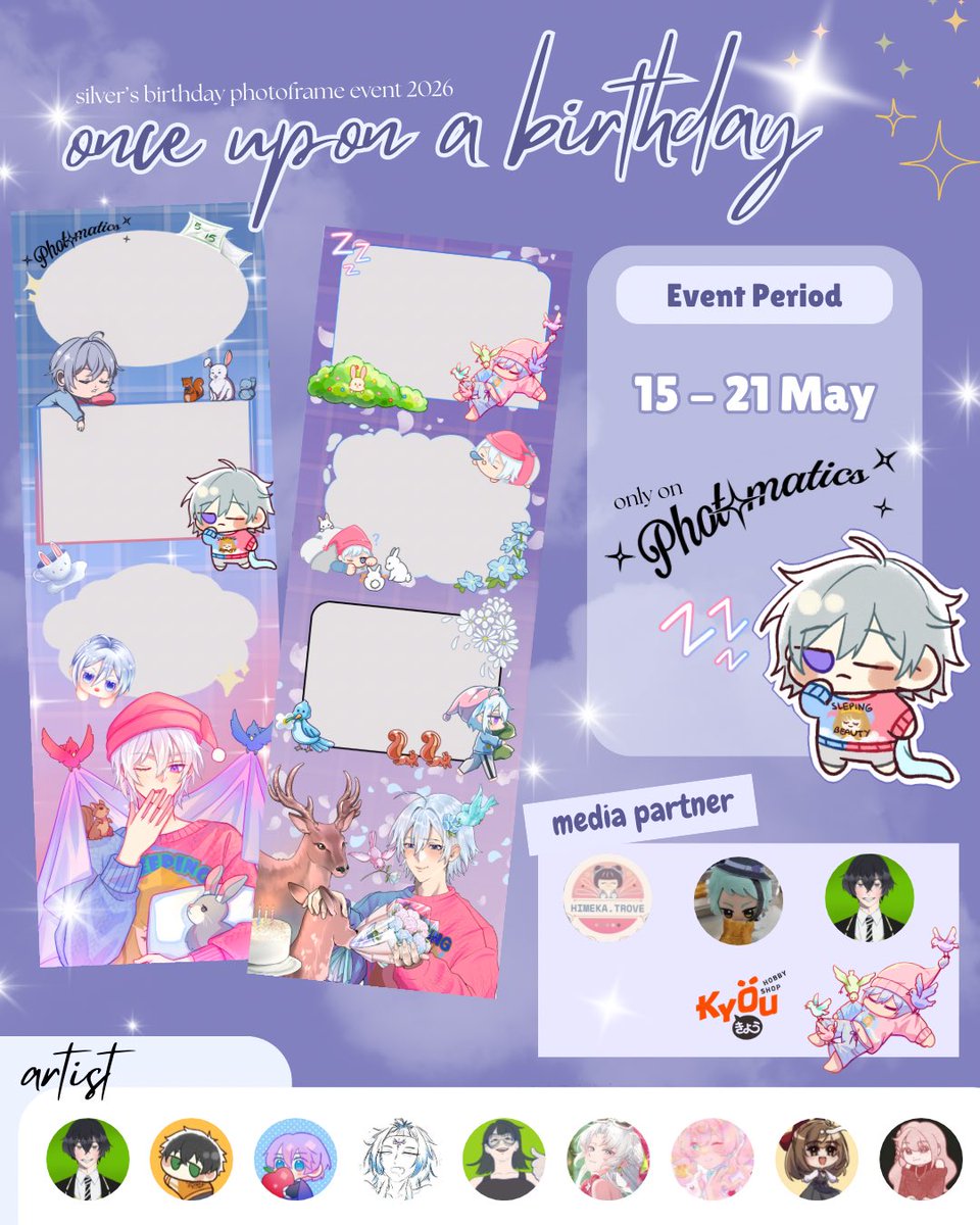 lament_reverie's tweet photo. 𝔒𝔫𝔠𝔢 𝔘𝔭𝔬𝔫 𝔞 𝔅𝔦𝔯𝔱𝔥𝔡𝔞𝔶 💫

we are celebrating to our Silver's Birthday! ✨ 
>> event by @lament_reverie 

🗓️ : 15-25 Mei 2026
📍: Photomatics (locations on poster)

Lets celebrate Silver's birthday by using #OnceUponaBirthday2026 &amp; #OUaB2026 tags for your posts! https://t.co/QqA5gcWbYD