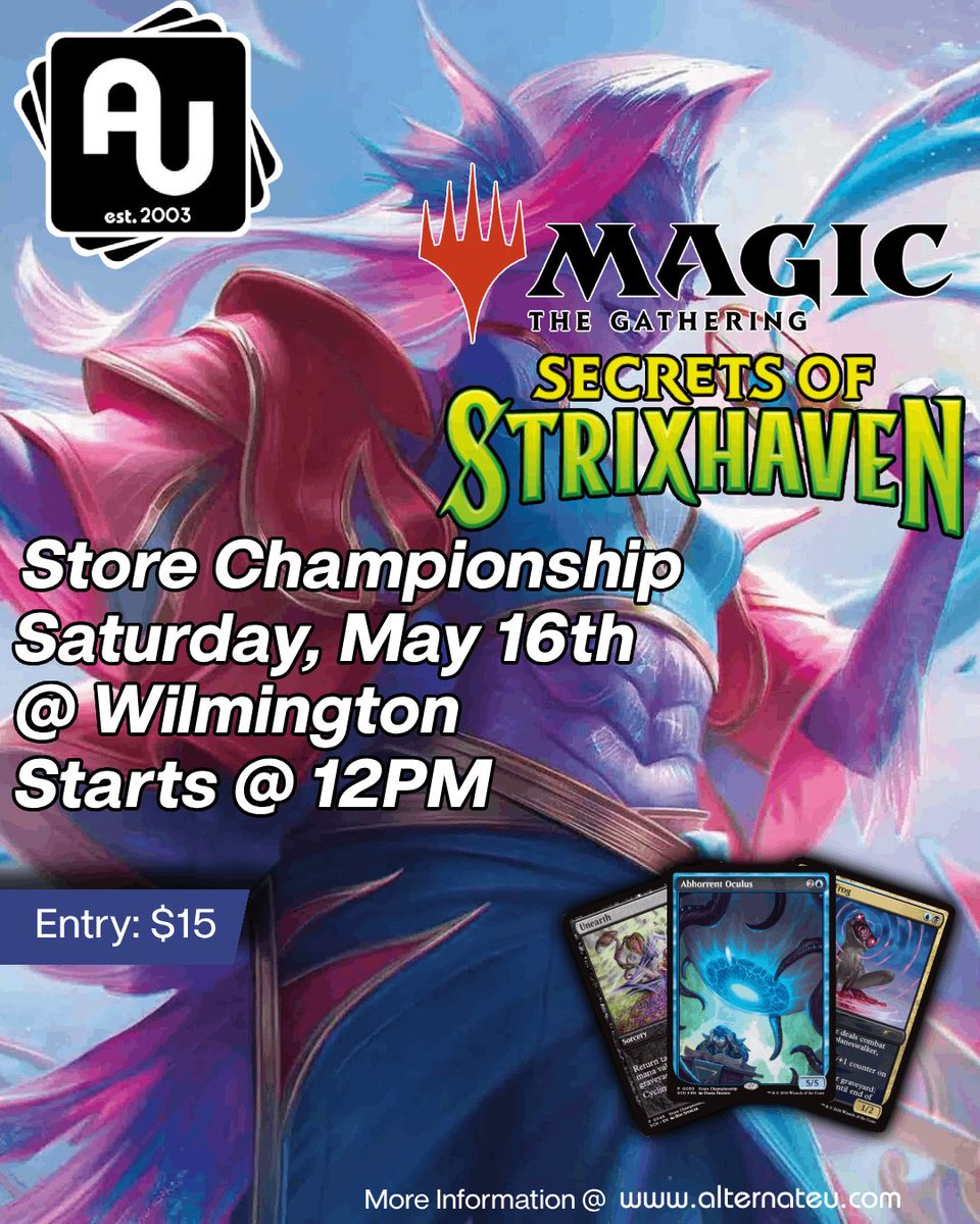 We got our first MTG Secrets of Strixhaven Store Championship this weekend  at Wilmington! All the event information is on our website!  https://t.co/5ifXywwG1M #mtg #magicthegathering #strixhaven