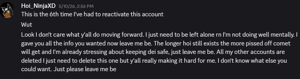 L_real_taker's tweet photo. Hoi ha apparently been forced to delete all of his accounts in order for comet to keep his secret safe https://t.co/eUnLKJpDIc
