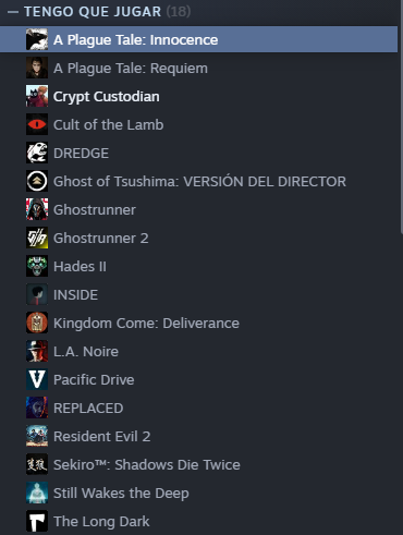 PsychoKogami's tweet photo. @monstruogigante No se xq ahora me agarro las ganas de meterle a la saga A Plague Tale. KDC lo jugue pero no lo saque mas de esta lista. 
REPLACED dios, que juego, lo ame. 
Y el otro que no lo compre todavia, es el del Disco de peleas: Dead as Disco. Por lo que vi, juegazo. https://t.co/t1B2l0HVEG