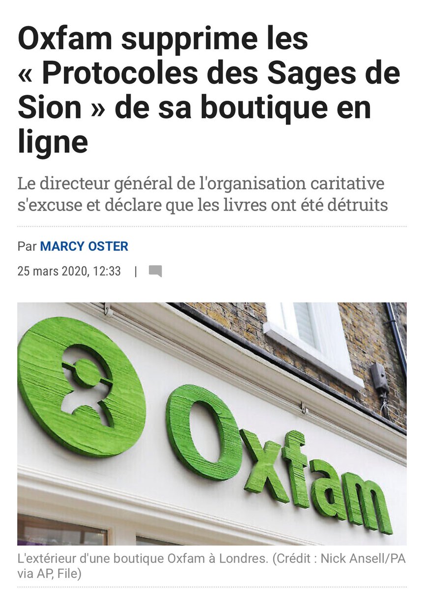 leditodemadar's tweet photo. Parmi les nombreuses informations que @RimaHas omet soigneusement sur l’organisation anti-israélienne OXFAM :

En 2020, cette organisation a collecté des fonds en vendant des exemplaires des Protocoles des Sages de Sion, l’un des faux antisémites les plus célèbres de l’Histoire. https://t.co/aiiY2SZ6nI