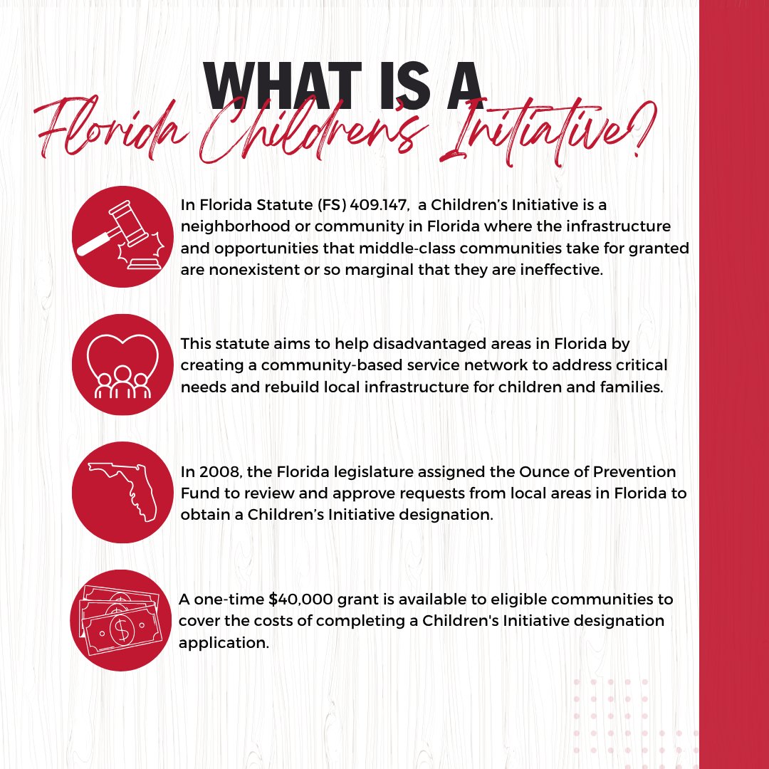 OunceFund's tweet photo. Want to apply for a Florida Children’s Initiative designation for your community but need the funds to help you get started? We are here to help! For detailed information, visit https://t.co/jBB8bWJZZ4. https://t.co/pyRb7VWvJk