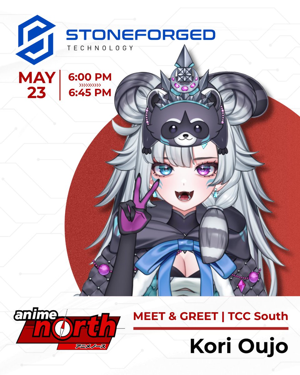korioujo's tweet photo. ‼️MEET&amp;GREET ANNOUNCEMENT‼️
 
See ya soon at Anime North at the @StoneforgedT booth! 
 
Come share your snaccs w/ me &amp; Ak the racc!🍧🦝
 
Booth i18, TCC South -
📅 Sat May 23rd, 6:00pm-6:45pm EST https://t.co/8yK4ccnP7P