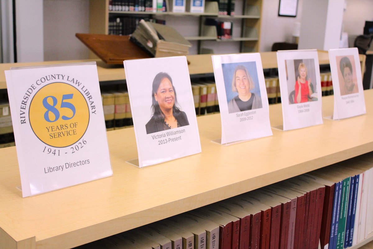 rclawlib's tweet photo. Stop by the Victor Miceli Law Library in Riverside to see our display featuring the Board Presidents and Library Directors who have guided RCLL for 85 years. Read more about the Library's history on our website: https://t.co/7gYZOScyb4 https://t.co/52m5gIE9Fi