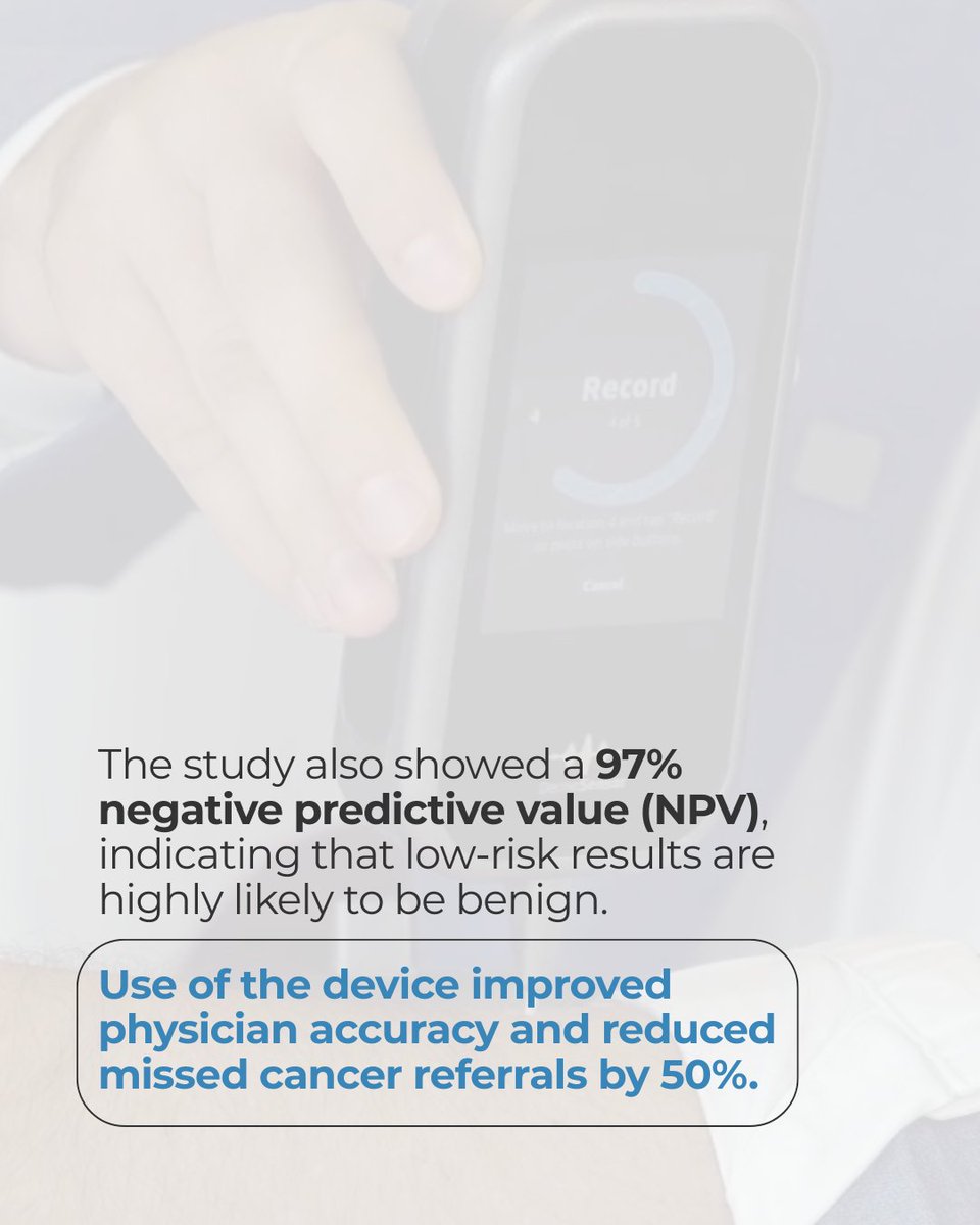 DermaSensor's tweet photo. 96% sensitivity, 50% fewer missed skin cancers. FDA pivotal studies show DermaSensor™ helps physicians make more accurate decisions at the point of care.

Request a demo: https://t.co/gGLH6FqwId 

Read More: https://t.co/WJ5sNVYTQ5 https://t.co/gN0fy93NgY