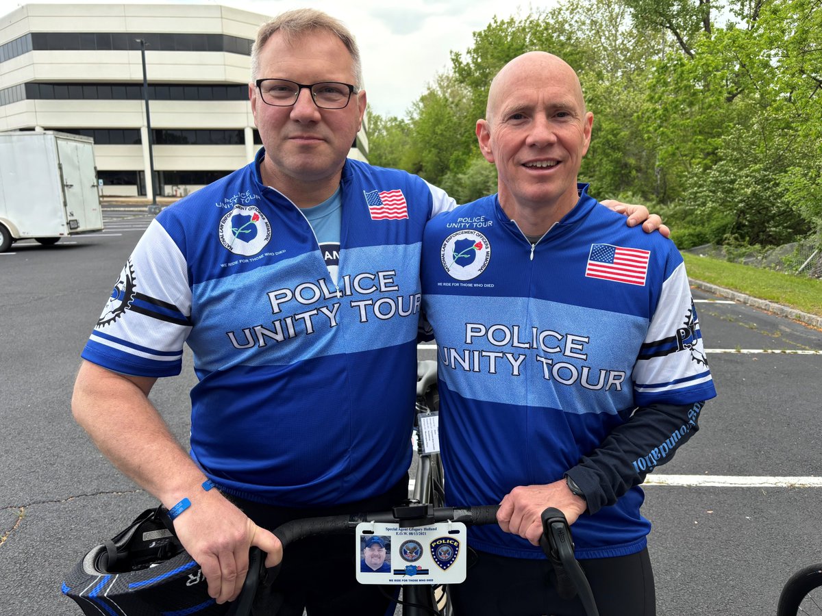 VAHudsonValley's tweet photo. A big shout out to VA Hudson Valley's  Police Officers James Whittel and his counter part Brent Van Nosdall  from VA Albany. From May 9th through May 12th, both officers participated in the Police Unity Tour, a 300 mile bicycle ride from New Jersey to Washington, DC. This four day event concluded at the National Law Enforcement Memorial and serves to honor and remember the law enforcement officers who have made the ultimate sacrifice.
This year, Officers Whittel and Van Nosdall completed the ride in memory of VA Police Special Agent Gregory Holland, who passed away on August 13, 2021, due to COVID related complications. Their effort is a meaningful tribute to Special Agent Holland’s service and sacrifice.
The officers concluded their journey by riding through the National Law Enforcement Memorial alongside 2,500 fellow law enforcement cyclists from across the country, an inspiring demonstration of unity, remembrance, and commitment to honoring our fallen.
