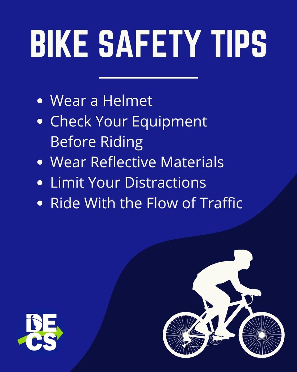DECommuteSol's tweet photo. Some Bike Safety Tips!
- Wear a Helmet
- Check Your Equipment Before Riding
- Wear Reflective Materials
- Limit Your Distractions
- Ride With the Flow of Traffic https://t.co/2YM87LkmEf