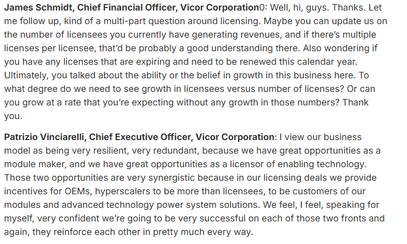 Lib_Capital's tweet photo. Some interesting snippets from $VICR's recent earnings call. 

The co is really head and shoulders above the competition. Appears to be a true leader in its field with the IP to prove it.

Shout out to @joedab12 for his great research on the name. https://t.co/z8S8P8FI2r