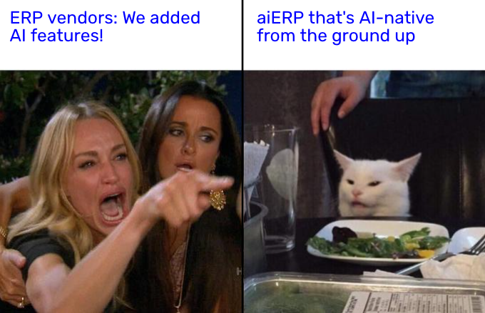 PrioritySw's tweet photo. When your ERP vendor says they're 'AI-powered' but all they did was add a chatbot to the help desk 🤖

Real AI-native ERP means intelligence embedded in the core architecture, not features slapped on top. Your CFO can tell the difference.

#ERP #AI #EnterpriseAI #BusinessSoftware https://t.co/jzltxK0QPq