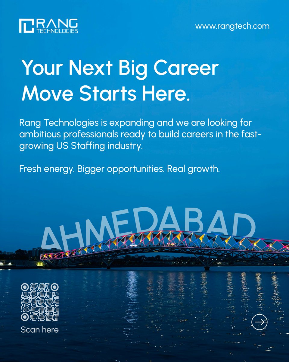 RangTweets's tweet photo. Rang Technologies is expanding fast and we want driven, ambitious people on this journey with us. Two cities. Two days.

23rd &amp; 24th May 2026 | 1 PM to 5 PM Ahmedabad

Openings: Sales Executives &amp; Managers, Technical Recruiters, Process Trainers https://t.co/xUgfEiSe5x