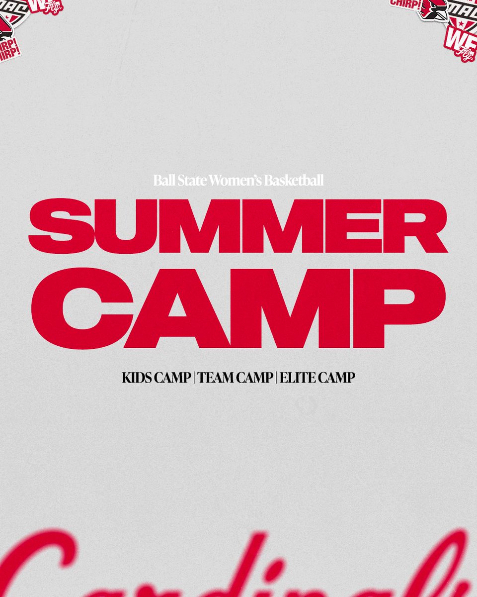 BallStateWBB's tweet photo. 3 chances to spend some of your summer with us ❤️‍🔥

Kids Camp | June 8-10
Register by | June 1st

Team Camp | June 11th
Register by | May 28th

Elite Camp | August 9th
Register by | August 2nd

https://t.co/5nuqxrabNY
#ChirpChirp x #AllInOnRed https://t.co/CHr3VKJmgk