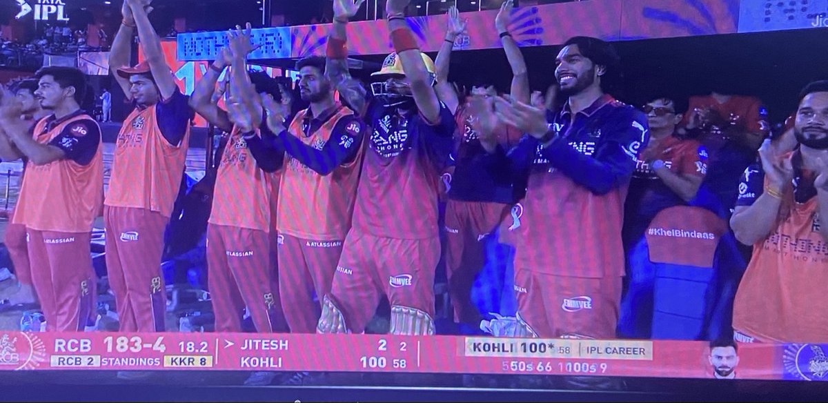 SumitG71's tweet photo. 9th century in IPL. Quickest to 14000 T20 runs. You don’t dare get #ViratKohli out for two consecutive ducks. Remember what happened after he got two ducks in Australia. And now this one in IPL. Look at the reaction of the dugout. #IPL2026 #RCBvsKKR #IPL #KKRvsRCB #KingKohli https://t.co/8o6DhxfdvT