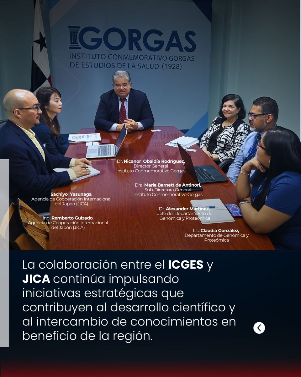 InstitutoGorgas's tweet photo. El Dr. Nicanor Obaldía Rodríguez, Director General del Instituto Conmemorativo Gorgas de Estudios de la Salud (ICGES) recibió la visita de representantes de la Agencia de Cooperación Internacional del Japón (JICA), encabezada por la nueva representante en Panamá, SACHIYO YASUNAGA, junto al Ing. Remberto Guizado.

El encuentro tuvo como objetivo realizar la presentación oficial de la nueva representante de JICA ante el ICGES, así como coordinar actividades de trabajo para el año 2026 y explorar posibles oportunidades de cooperación conjunta para el período 2027-2030.

Durante la jornada también se fortalecieron los lazos de cooperación y el diálogo interinstitucional, orientados al impulso de iniciativas vinculadas a la investigación científica, la innovación y la salud pública en Panamá.

La colaboración entre el ICGES y JICA continúa impulsando iniciativas estratégicas que contribuyen al desarrollo científico y al intercambio de conocimientos en beneficio de la región.

@jica_panama
#colaboración #innovación
#rumboaloscienaños
