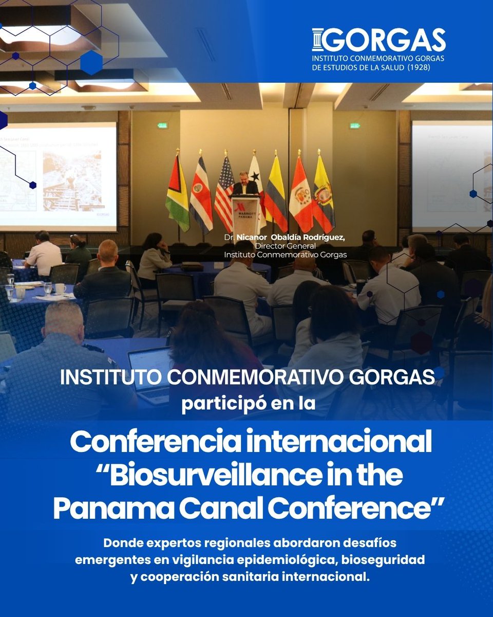 InstitutoGorgas's tweet photo. El Dr. Nicanor Obaldía Rodríguez, Director General del Instituto Conmemorativo Gorgas de Estudios de la Salud (ICGES), participó junto a la delegación del Instituto Gorgas en la Conferencia Regional de Biovigilancia enfocada en el Canal de Panamá, organizada conjuntamente por el Comando Sur de los Estados Unidos (SOUTHCOM) y la University of Miami Miller School of Medicine.

@ussouthcom y @umiamimedicine
🇵🇦🇺🇸

La participación de la delegación del Instituto Gorgas reafirma el compromiso institucional con la investigación científica, la vigilancia en salud y la cooperación regional para el fortalecimiento de la seguridad sanitaria.

Durante el encuentro, el Dr. Obaldía presentó la ponencia “Historical Foundations of Disease Control in the Panama Canal”, destacando el legado histórico y científico de Panamá en el control de enfermedades y la seguridad sanitaria.

La conferencia reunió a autoridades nacionales e internacionales para fortalecer la detección temprana de amenazas biológicas, modernizar las capacidades de respuesta y promover la coordinación regional ante desafíos sanitarios emergentes, con especial atención a la zona del Canal de Panamá.

Entre los participantes estuvieron Maricel Cohen de Mulino, Primera Dama de la República de Panamá; Javier Martínez-Acha Vásquez, Canciller de la República; el Dr. Fernando Boyd Galindo, Ministro de Salud; el Dr. Ricaurte Vásquez Morales, Administrador del Canal de Panamá; y Kevin Marino Cabrera, embajador de Estados Unidos en Panamá.

#InstitutoGorgas #ICGES #Biovigilancia #CanalDePanamá #SaludPública Ciencia Panamá. 🇵🇦

Noticia completa: https://t.co/295IhwQ6Fb