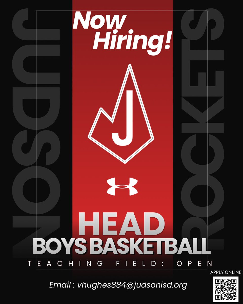 Coach_Hughes2's tweet photo. Judson has an exciting opportunity!!

Head Boys Basketball 🏀 

Teaching Fields: Open

DM me or email me at vhughes884@judson.org

@Matt_Stepp817 https://t.co/0kY1iDA3wS