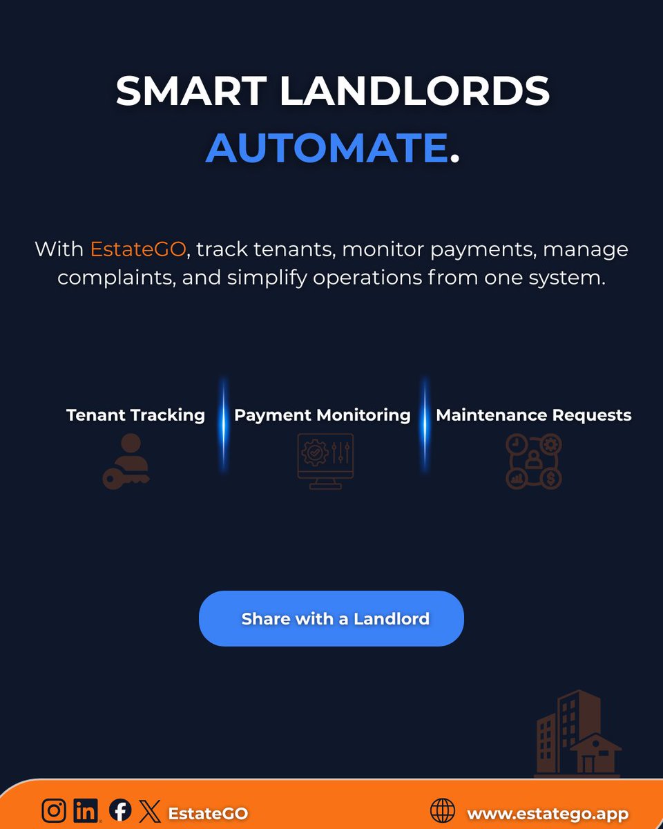 EstateGoApp's tweet photo. Still managing tenants manually? It’s costing you time and money.  
Smart landlords are switching to systems that cut delays, stress, and revenue leaks.  
Are you managing your property… or is the chaos managing you?  

EstateGO#EstateGO #PropertyManagement #TenantManagement https://t.co/QckRkpKcLc