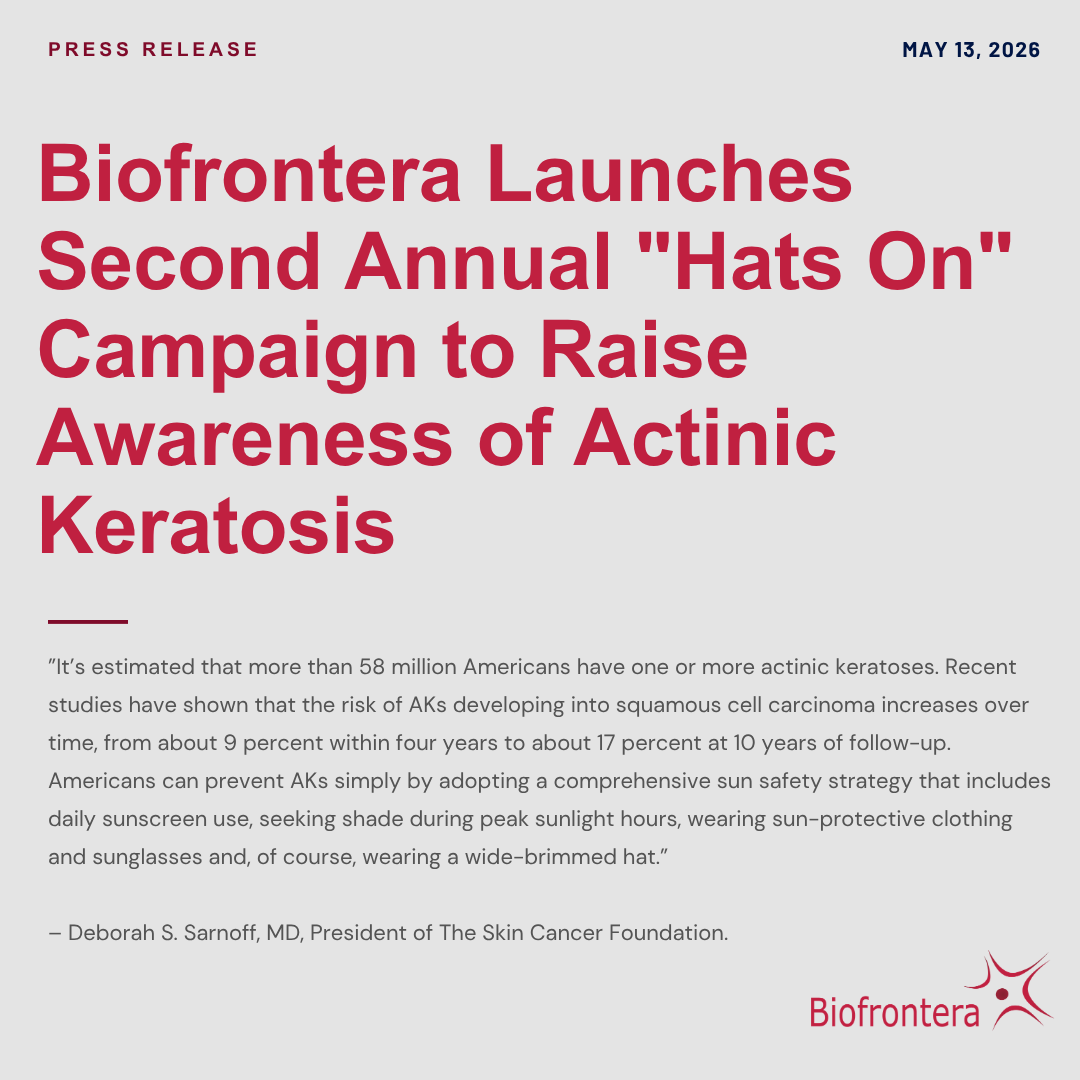 BiofronteraInc's tweet photo. 📣Press Release: Biofrontera Launches Second Annual "Hats On" Campaign to Raise Awareness of Actinic Keratosis!

Learn more about how to join the movement: https://t.co/48kngMN7kJ
#PressRelease #Dermatology #ActinicKeratosis https://t.co/5DGNNHuelR