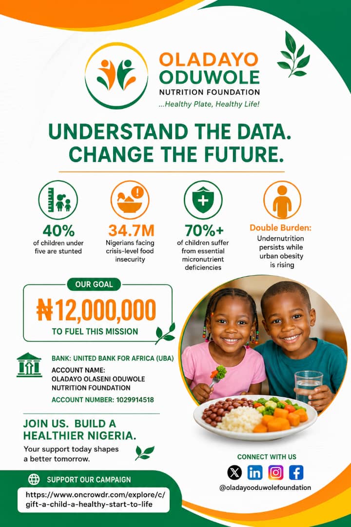 oon_foundation's tweet photo. Nigeria is facing a double burden of malnutrition.

At the OONF, we are turning data into action.

DONATE: ₦12 million 

UBA: 1029914518
OLADAYO OLASENI ODUWOLE NUTRITION FOUNDATION

Support: https://t.co/UcBHcjX8OO

#NigeriaNutrition #FoodSecurity #ZeroHunger #OONF https://t.co/NH8mWlwGRu
