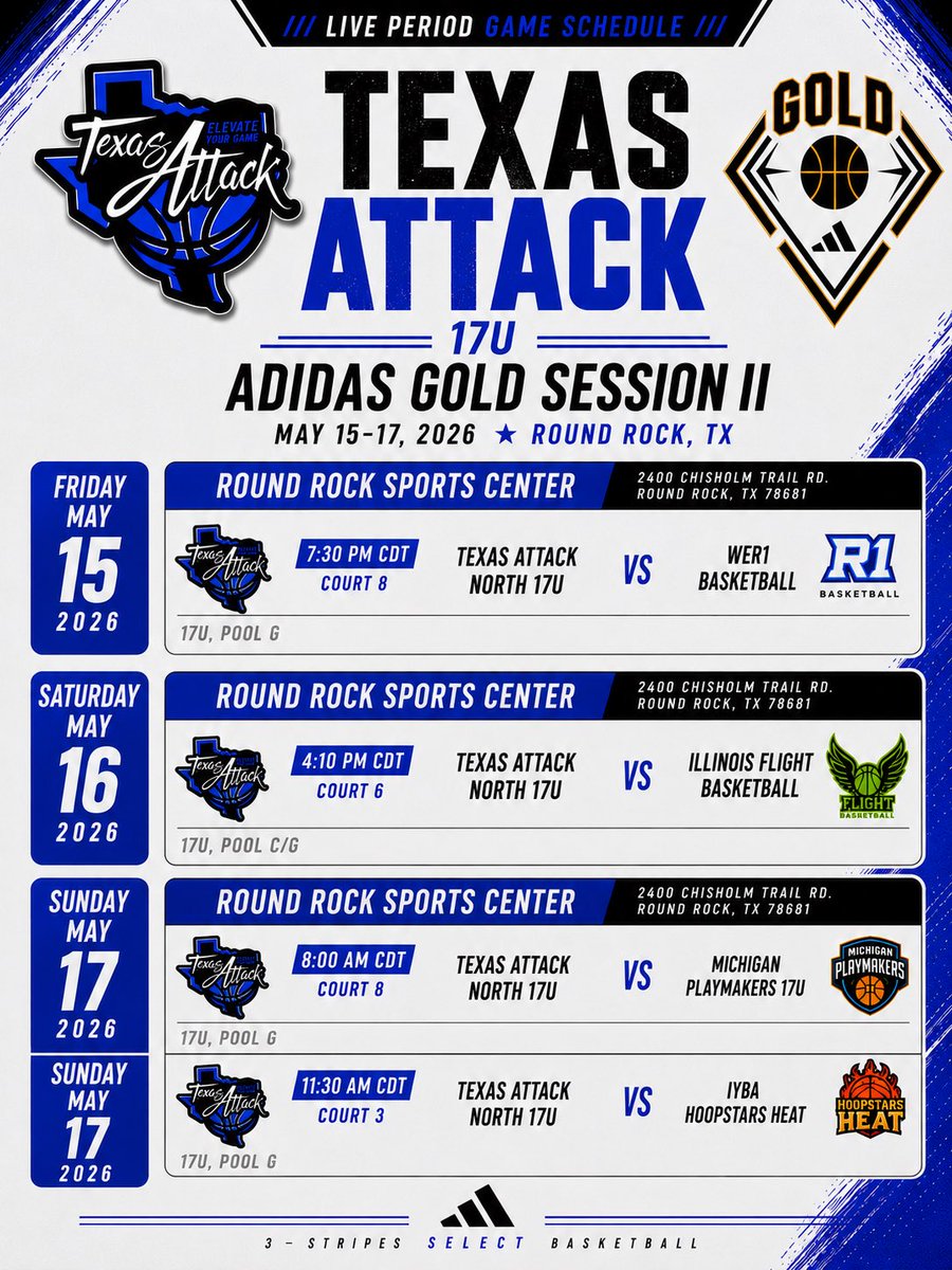 keller_snyder's tweet photo. Keller Snyder/c/o 2027/ 6’0 PG/ GPA 3.95/ Texas Attack 17U Adidas Gold Session lol-Round Rock, TX
Live Period Schedule below 👇
#NCAALivePeriod #AdidasGold #TexasAttack
@CoachRockTU @CoachZapinski @Kyle_Mcleroy @CoachAndreCook @CoachPatt_UMHB @Coach_OG_ @CoachMattGrahn @StanBonewitz @CoachRez1 @WEOVERME210