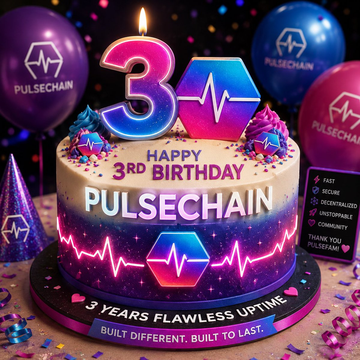 0x_369pls's tweet photo. Happy Birthday 🕯️🕯️🕯️#PulseChain https://t.co/hMzOzm9xWg