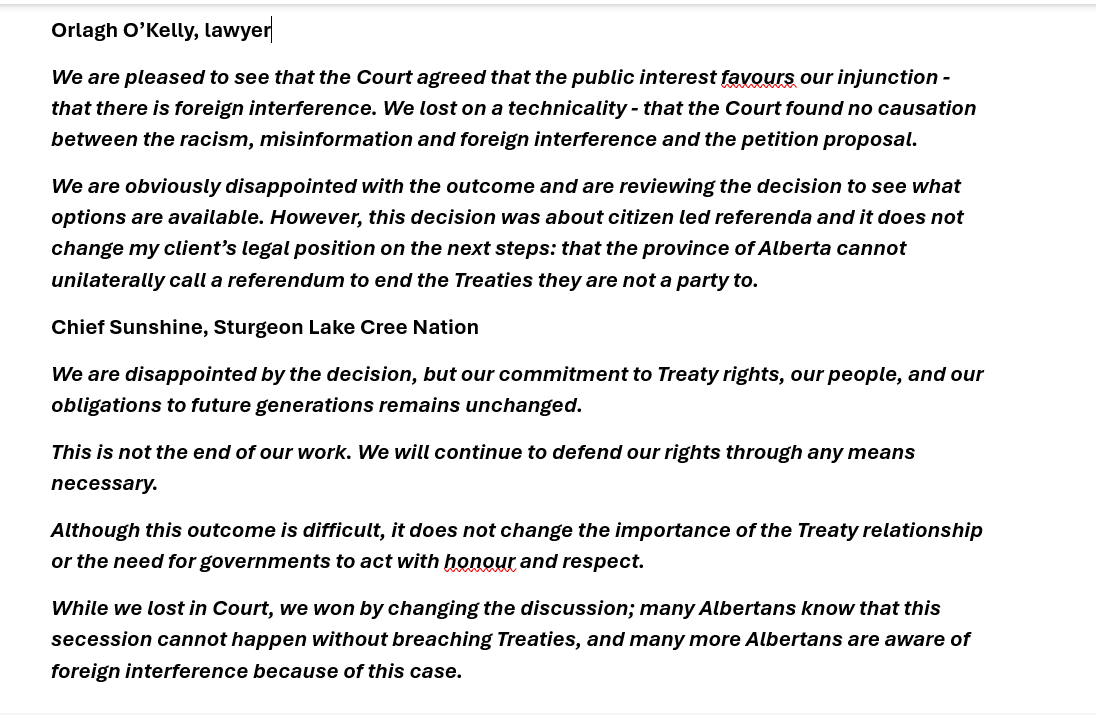 cspotweet's tweet photo. Here's the reaction the the court's decision from the Chief of Sturgeon Lake as well as the lawyer working the case. https://t.co/fywAxLZf6e