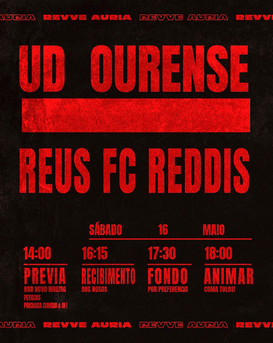 RevveAuria's tweet photo. Este sábado temos unha cita coa historia no Couto.

Previa dende as 14:00 con petiscos e pinchada.

Recibimos aos nosos ás 16:15 para anotar o primeiro tanto.

Ás 17:30 entramos a Fondo para animar coma tolos e lograr que nos deixen seguir soñando.

Forza Ourense! https://t.co/KvpWxnMBQw