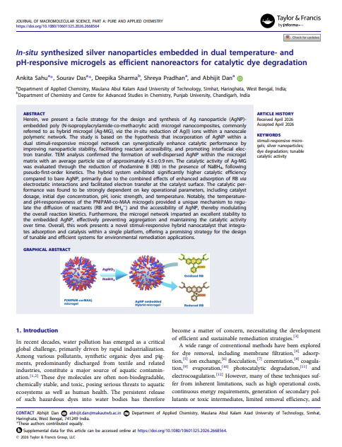 2001Chemistry's tweet photo. Excited to share that my masters work is officially published!✨ Proud to be the first author of this work.
Grateful to my supervisor Abhijit Dan, my co-authors Sourav Das, Shreya Pradhan, and Deepika Sharma for their support.📄Read our work here: https://t.co/3UihNhyCc5 https://t.co/TQSnc8jQ2b