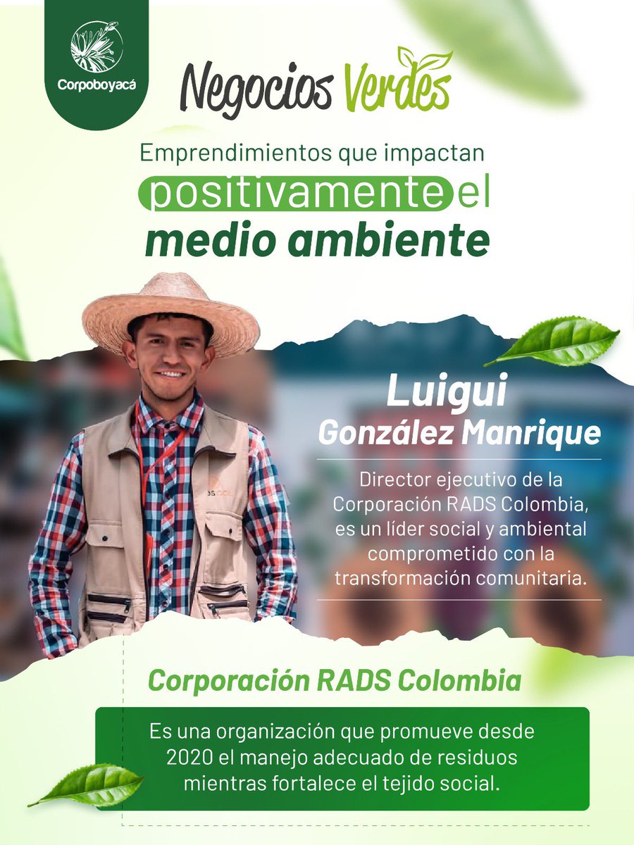 Corpoboyaca's tweet photo. ♻️ El #NegocioVerde destacado es RADS, que desde 2020 transforma residuos en oportunidades, promoviendo el manejo adecuado de los desechos y fortaleciendo el tejido social en las comunidades. https://t.co/BIyZgT5KLQ