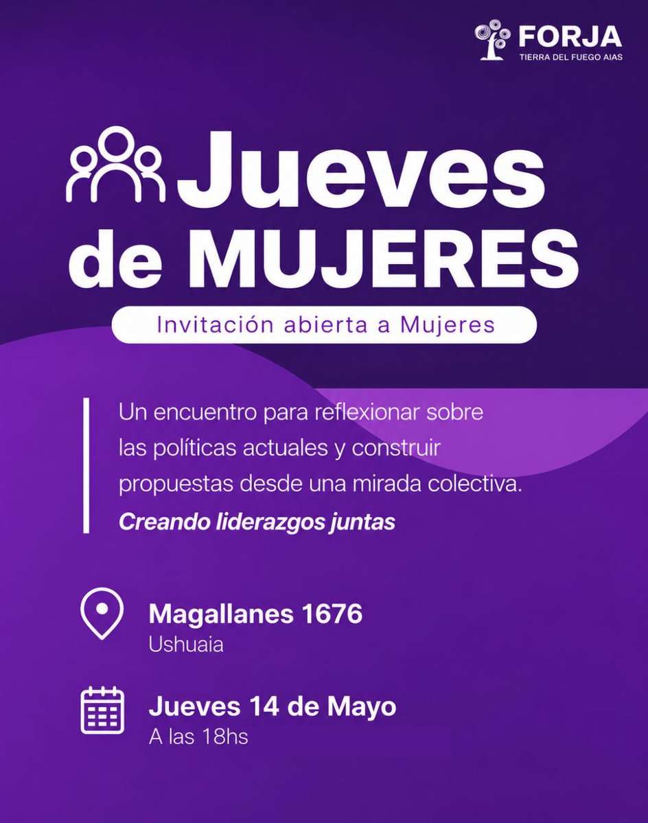 reporteaustral's tweet photo. FORJA convoca a un nuevo "Jueves de Mujeres" en Ushuaia para debatir la realidad provincial y nacional

La sede del partido FORJA en Ushuaia será el escenario de un nuevo encuentro destinado a mujeres de toda la comunidad. La iniciativa busca consolidar un espacio de reflexión política y construcción colectiva frente al contexto actual.

En diálogo con la prensa, Daniela Arroyo, presidenta de la Juventud de FORJA, brindó detalles sobre la naturaleza de esta actividad que ya cuenta con un recorrido previo en la provincia. Según explicó, el objetivo es "poder reunirnos entre las mujeres, ya sea que participen dentro del partido o no, que les interese por ahí tener un espacio de diálogo político".

La reunión no se limitará a la militancia partidaria, sino que pretende abordar problemáticas transversales que afectan la cotidianeidad de las ciudadanas de Tierra del Fuego.

https://t.co/lY6cZAH59O