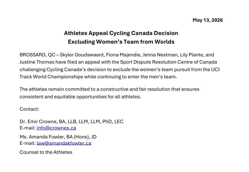 RobKoehler2's tweet photo. Athletes appeal to @CRDSC_SDRCC 👇 https://t.co/1woGT1B7V7