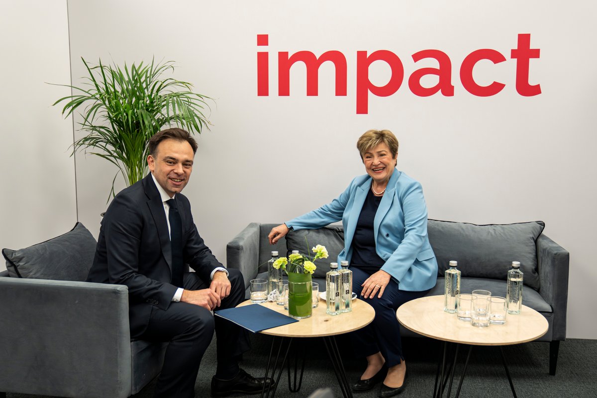 KGeorgieva's tweet photo. It was wonderful to spend time with Poland’s Minister of Finance @Domanski_Andrz at @ImpactCEE. We discussed global uncertainty, fiscal priorities and the need for better European cooperation to accelerate growth. https://t.co/tbg6E23RBN