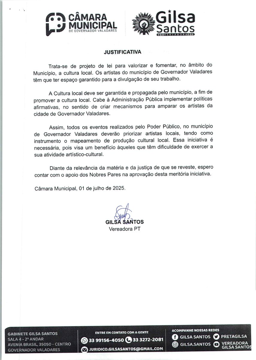 pretagilsa's tweet photo. APROVADO

Foi aprovado o nosso Projeto de Lei do Mapeamento de Produtores/as Culturais para reserva de vagas em eventos culturais municipais. A proposta fortalece e amplia oportunidades para artistas locais em eventos públicos de Governador Valadares. https://t.co/oiJtcSUiiT