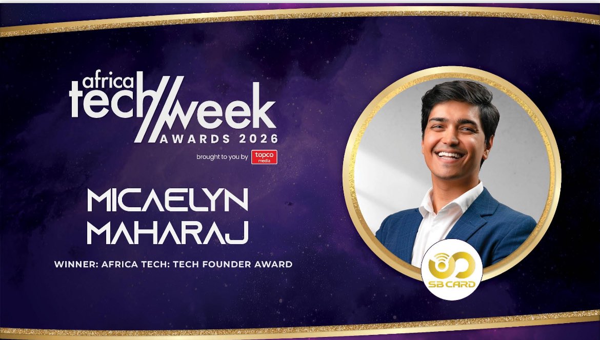 AfricaTechWeek's tweet photo. Micaelyn Maharaj is the Africa Tech: Tech Founder Award winner 🤩👏

A huge congratulations to Micaelyn and the entire Smart Business Card organisation 🏆

#ATWAwards #ATW2026 #TopcoMedia https://t.co/j2UlxmTOWW