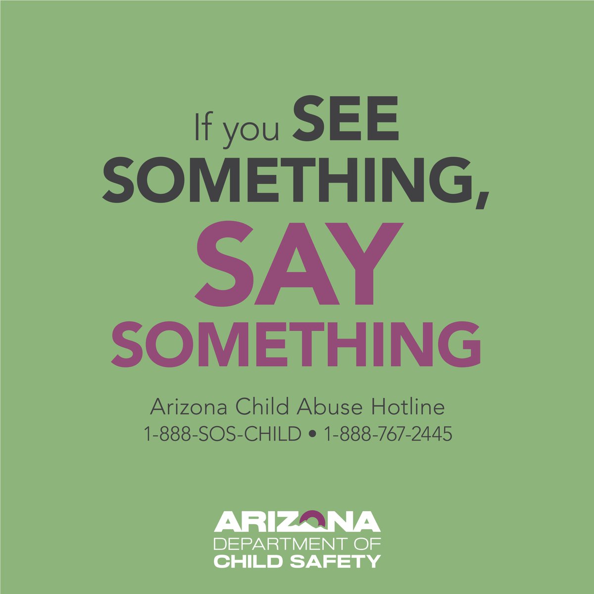 ArizonaDCS's tweet photo. If you suspect a child is being abused or neglected, call 1-888-SOS-CHILD to report concerns to DCS. https://t.co/7OQUsAQcdm