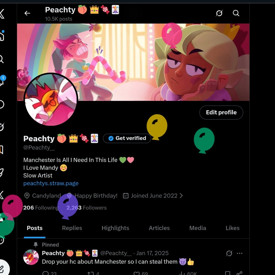 Peachty__'s tweet photo. Candyland colored balloons!!!!💚🩷💜 I just want to thank you all so much for your wonderful support <3 I'm truly grateful for the friends I've made along the way during my time in this fandom :) https://t.co/jsXVC4rIfU